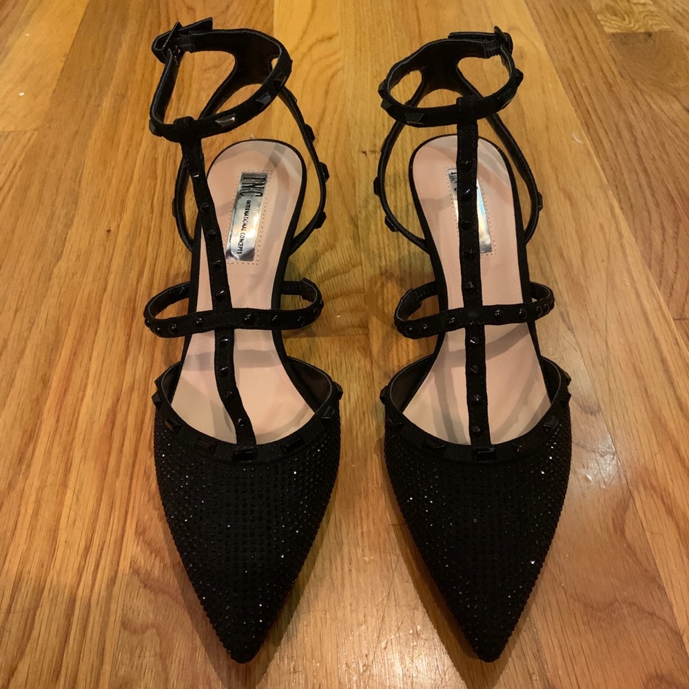 INC Black Studded Heels, Closed toe 3”